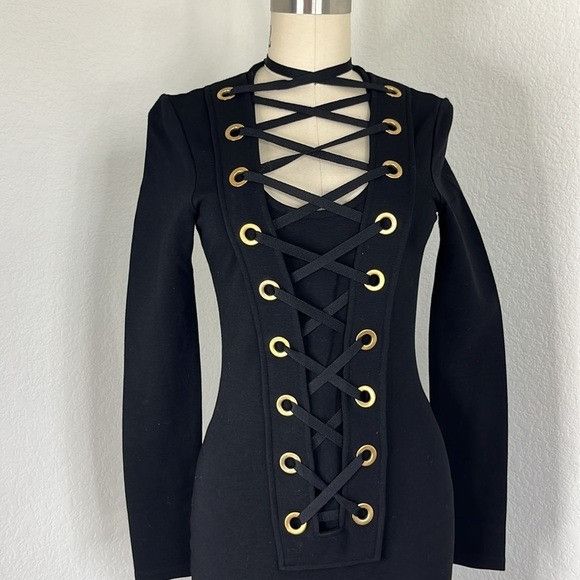 Givenchy Givenchy Runway Lace Up Caged Grommet Black Sheath Dress Lon Size XS / US 0-2 / IT 36-38 - 2 Thumbnail