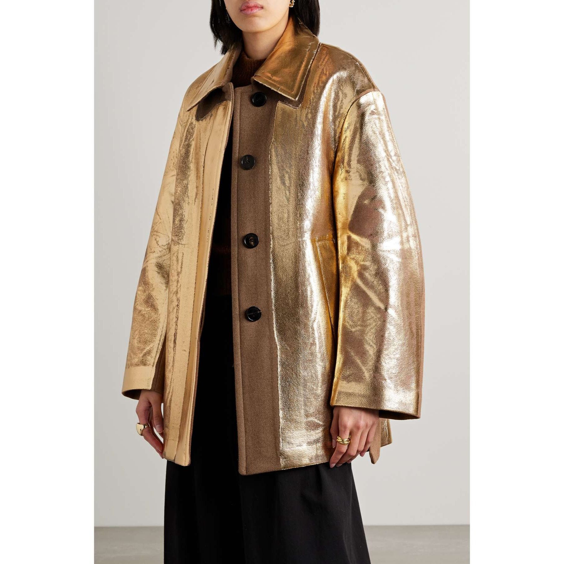 Dries Van Noten Dries Van Noten Belted Metalic Coated Wool Womens Jacket - S Size L / US 10 / IT 46 - 3 Thumbnail