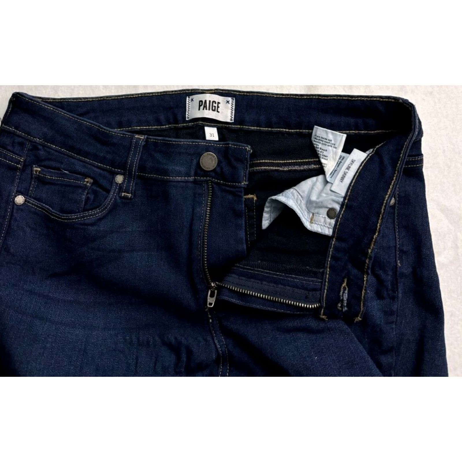 Paige Paige Skyline Skinny Jeans Womens 31 (33x 31) Dark Wash Blue Denim Stretch Size 24" / US 00 / IT 34 - 6 Thumbnail