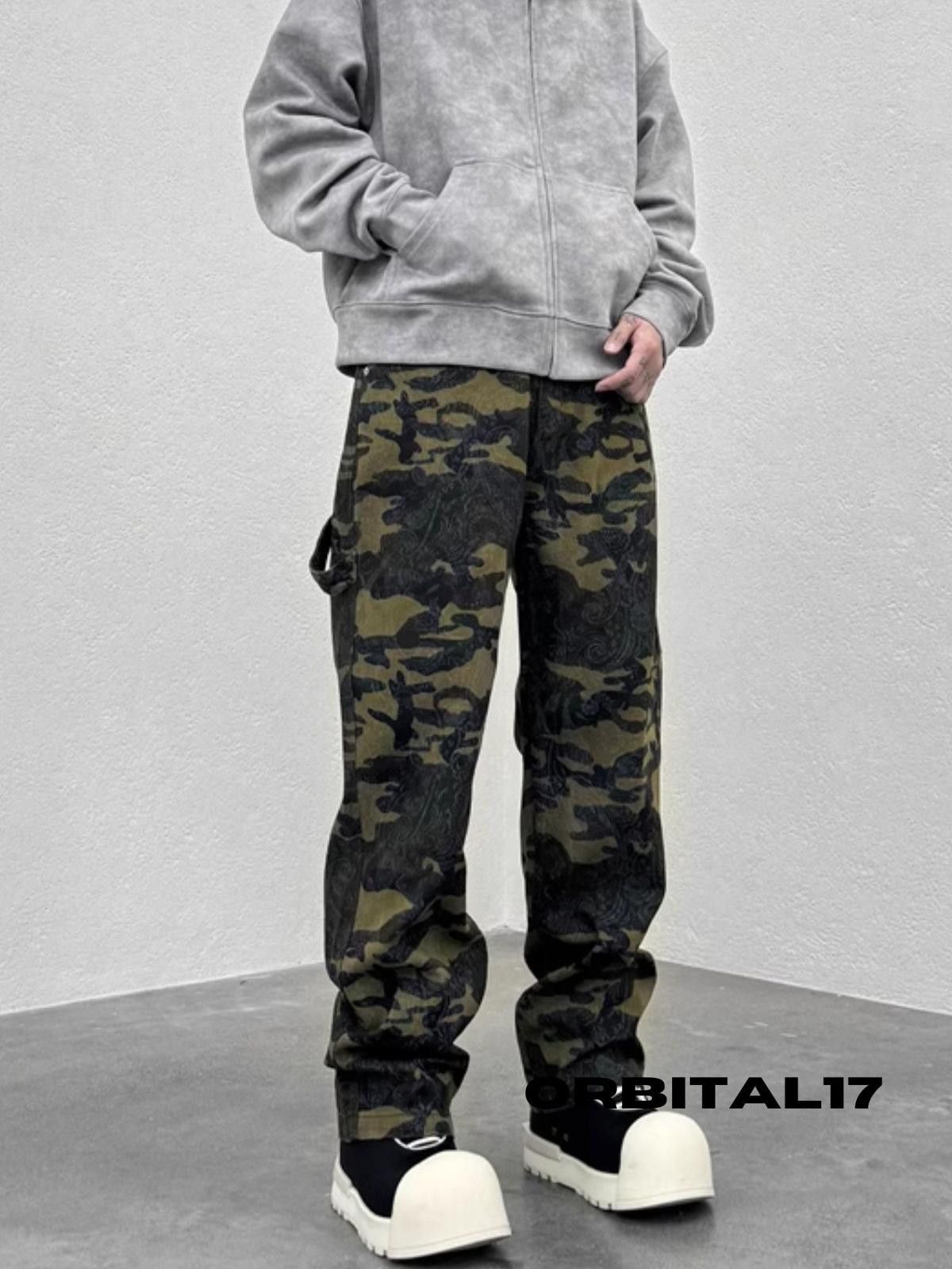 Vintage Camo Embroidered Cargo Straight Micro Flared Pants Size US 32 / EU 48 - 2 Thumbnail