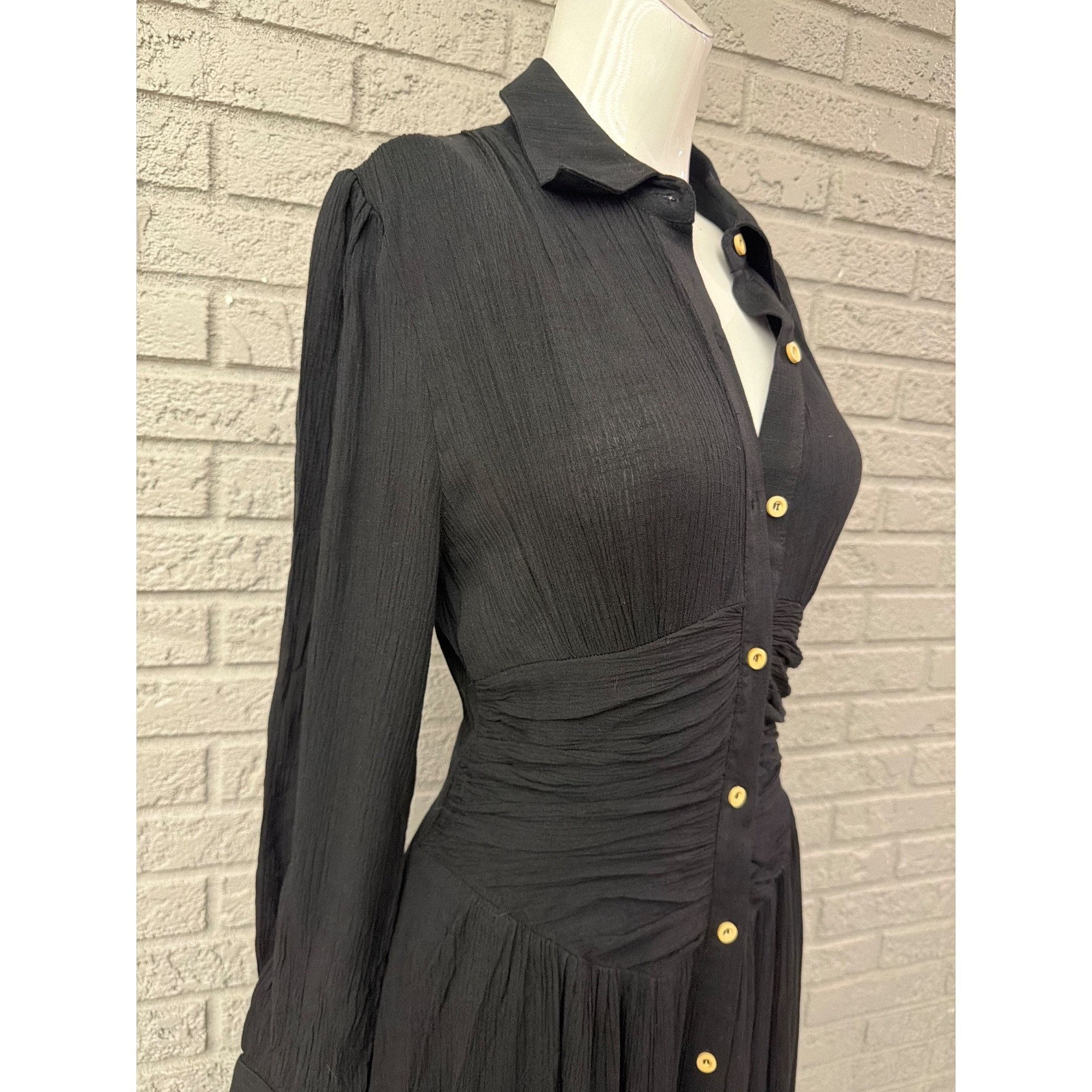 Other Modesees Women's Black Crinkled Cotton Long Sleeve Shirt Dre Size S / US 4 / IT 40 - 5 Thumbnail