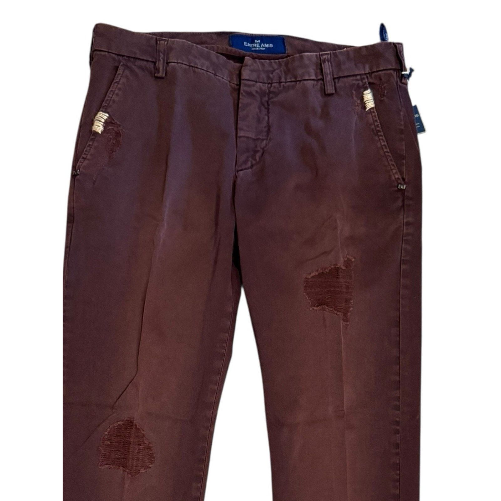 Other Entre Amis NEW Burgundy Twill Distressed Chino Pants 34x29 Size US 34 / EU 50 - 2 Thumbnail