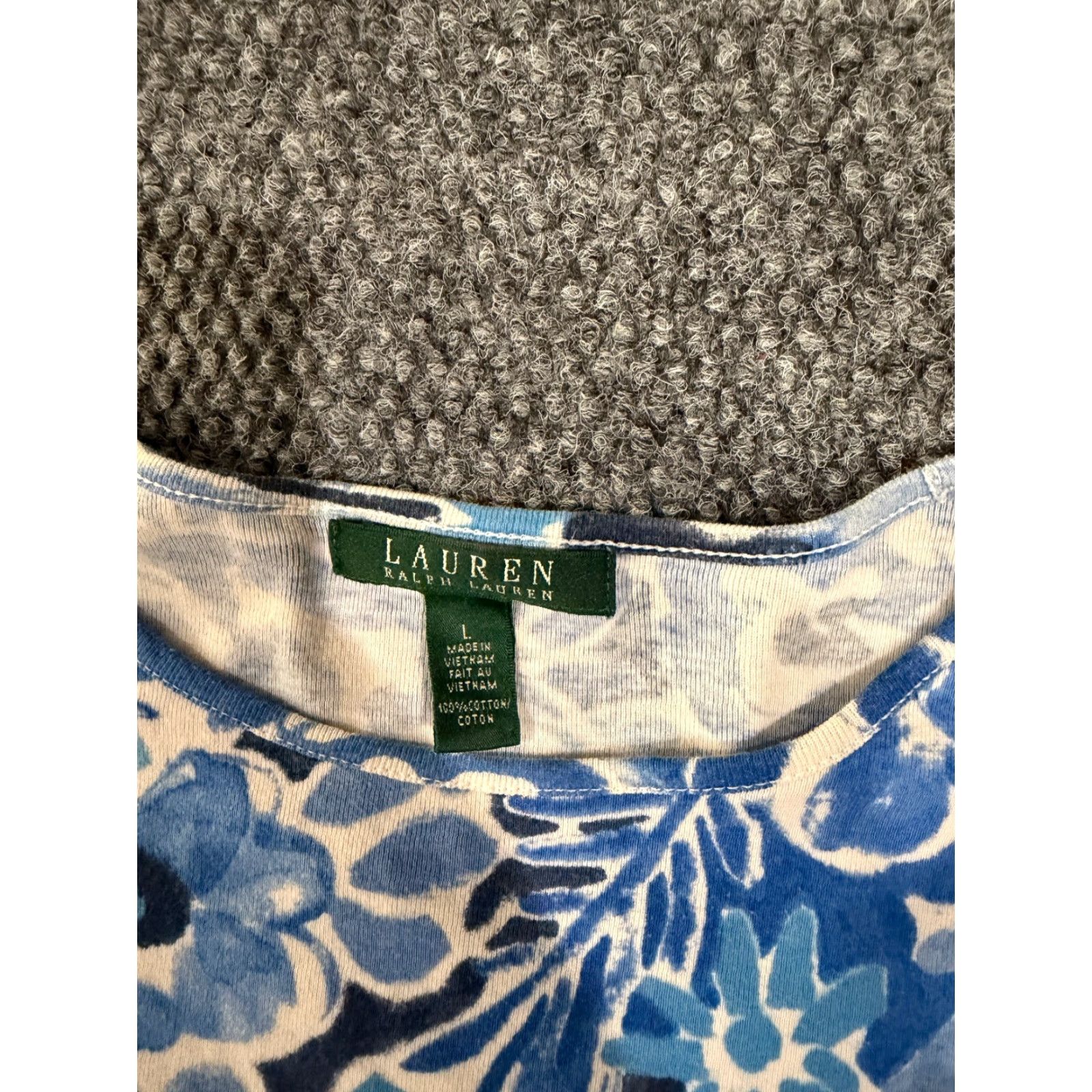 Ralph Lauren Lauren Ralph Lauren Blouse Womens L Blue Floral 3/4 Sleeve Lightweight Knit Cotton Shirt Regular Fit Womens Size L / US 10 / IT 46 - 3 Thumbnail