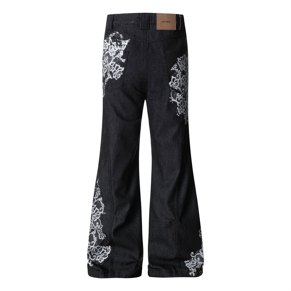 Jean Men's hippie style loose-fitting plant print flared jeans Size US 32 / EU 48 - 2 Thumbnail