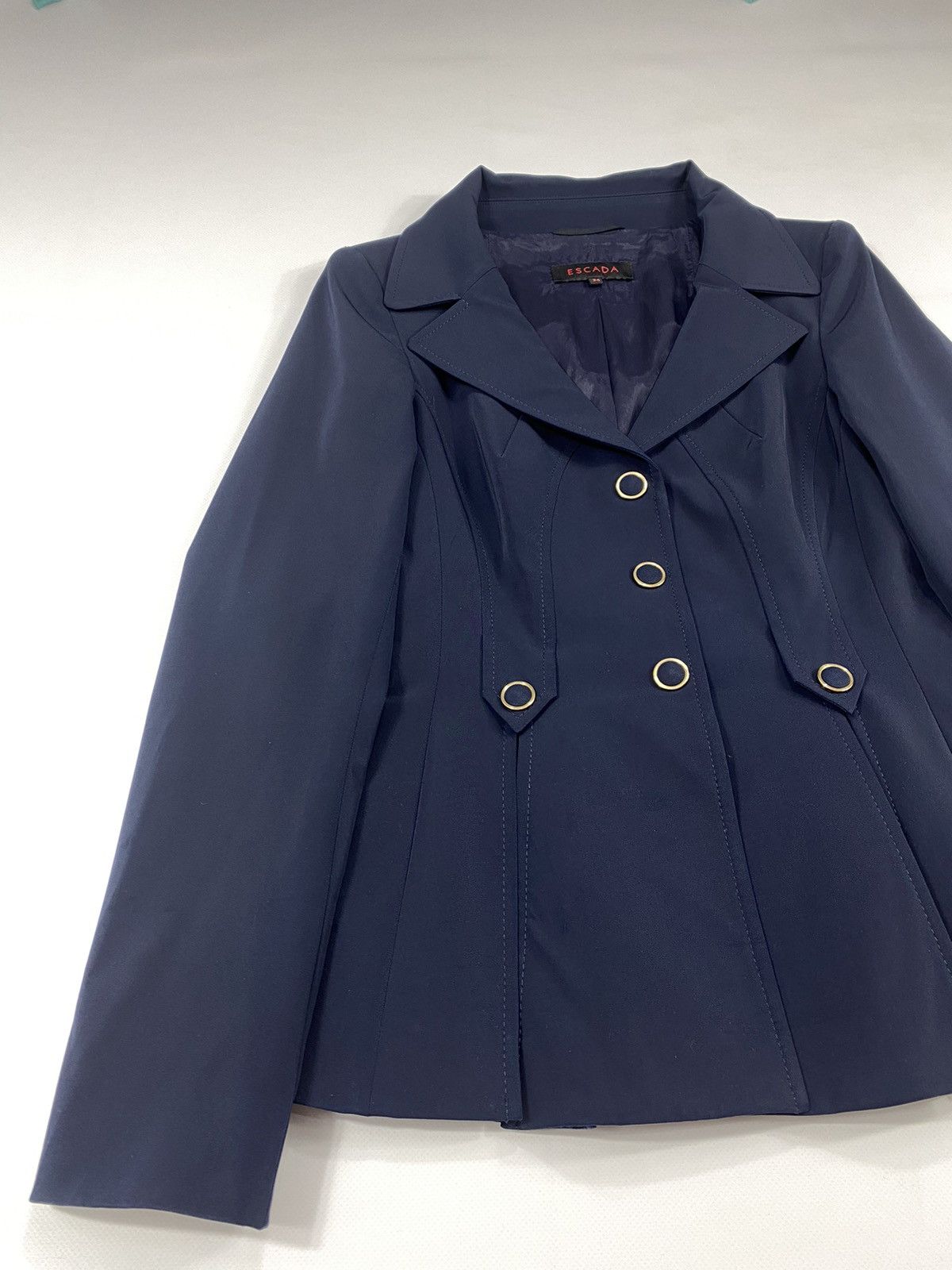 Escada 🔥LASTDROP🔥 Escada Shiny Navy Blue Gold Buttons Fitted Jacker Size S / US 4 / IT 40 - 4 Thumbnail