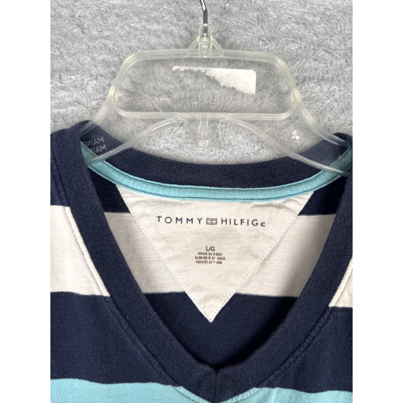 Tommy Hilfiger Tommy Hilfiger Shirt Mens Large Multicolor Striped V-Neck Short Sleeve Cotton Size US L / EU 52-54 / 3 - 7 Thumbnail
