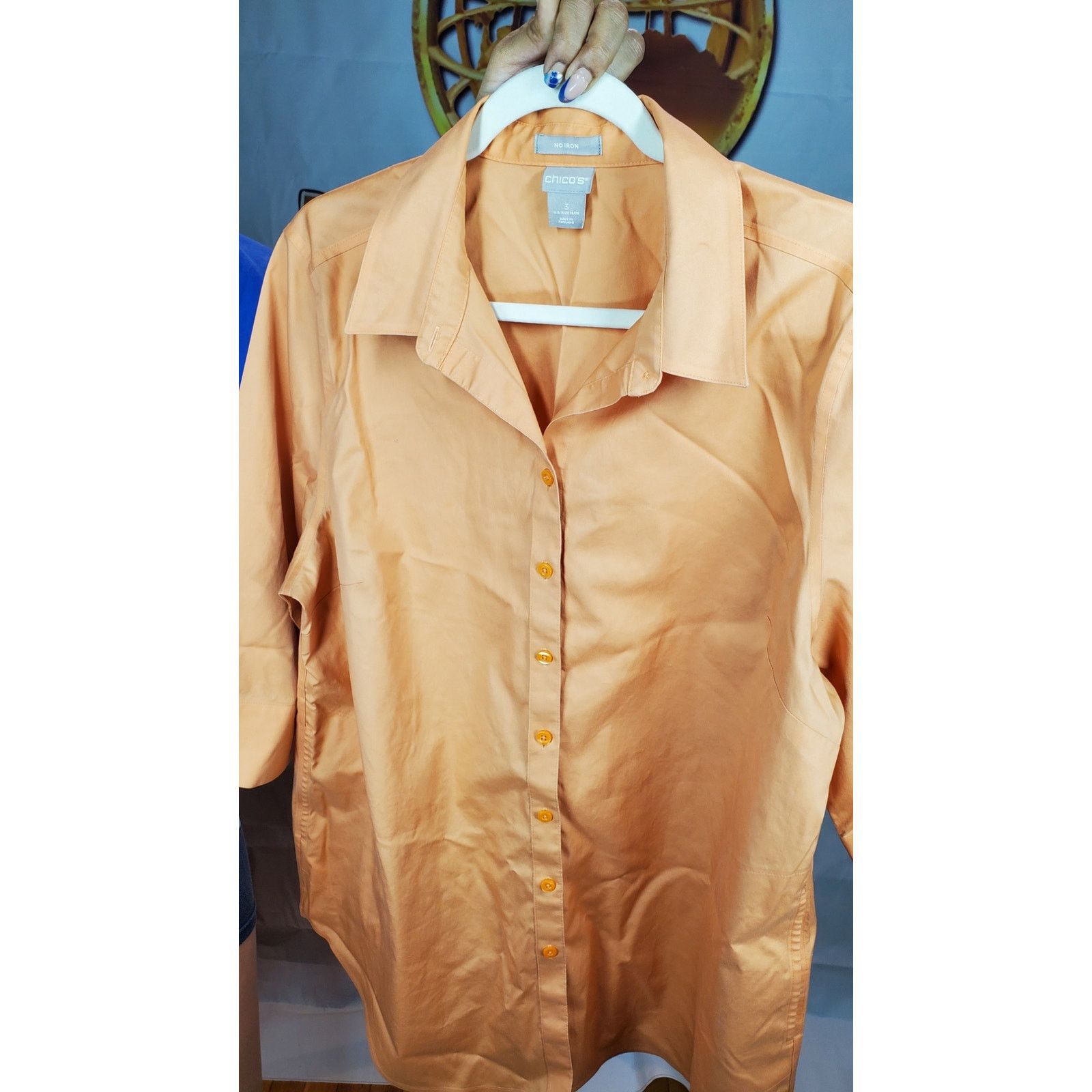 Chicos Chicos Orange No Iron Tunic Button Down Shirt 3 Size XXL / US 16-18 / IT 52-54 - 7 Thumbnail