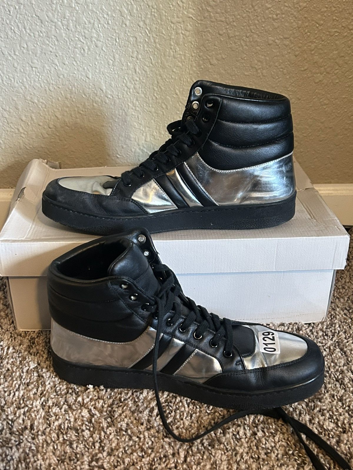 Gucci Gucci Leather Metallic Padded High Top Sneakers Size US 9.5 / EU 42-43 - 2 Thumbnail