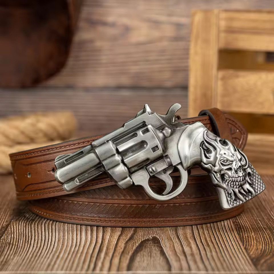 Japanese Brand ghost head pistol buckle Pu Leather belt Size ONE SIZE - 2 Thumbnail