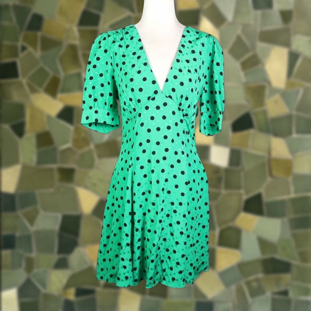 Topshop Dress Polka Dot Satin Fit and Flare V-Neck Mini 6 NWT Womens