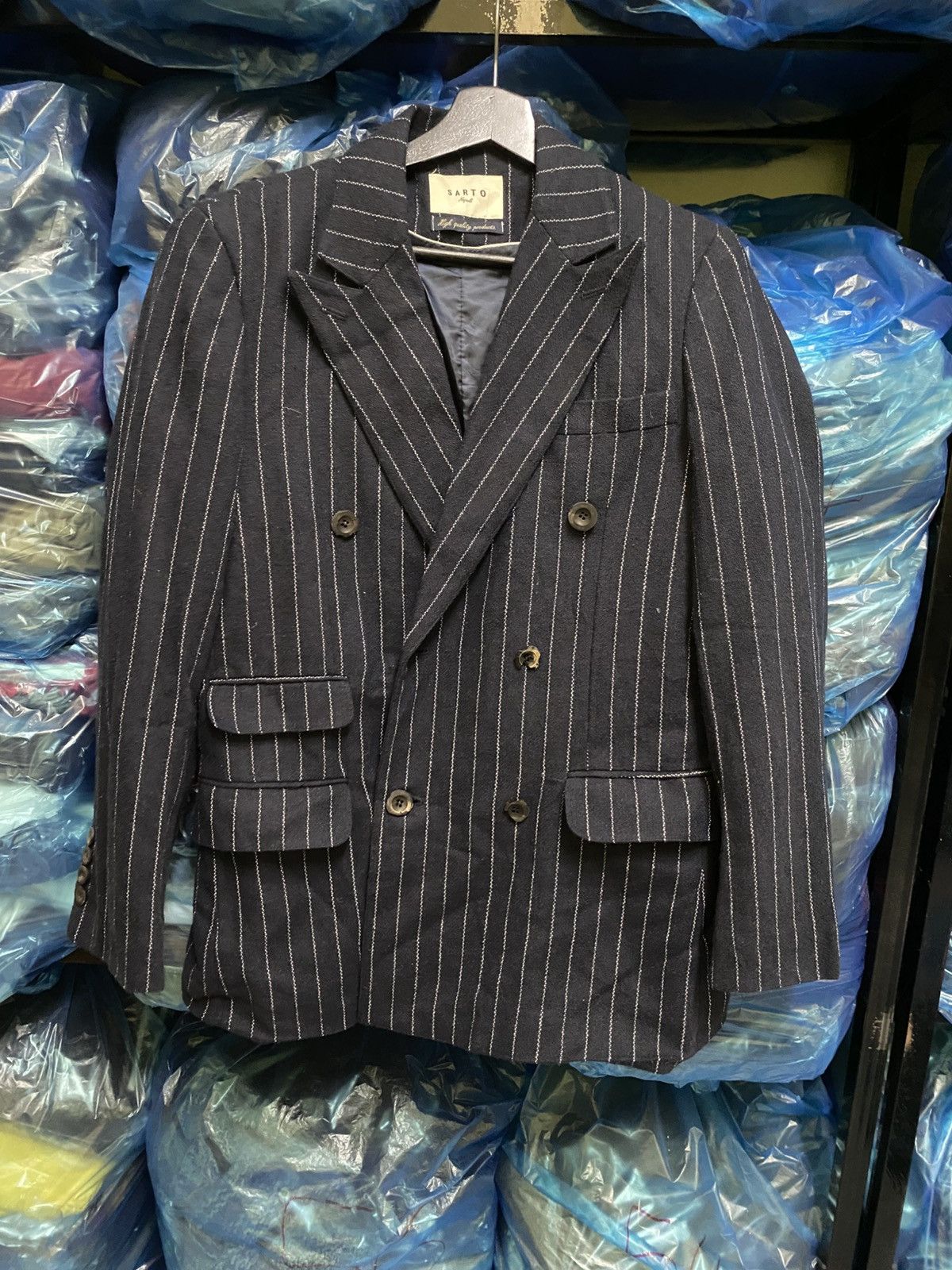 Designer SARTO Napoli Pinstripe Wool Blazer Double-Breasted Jacket Size US M / EU 48-50 / 2 - 3 Thumbnail
