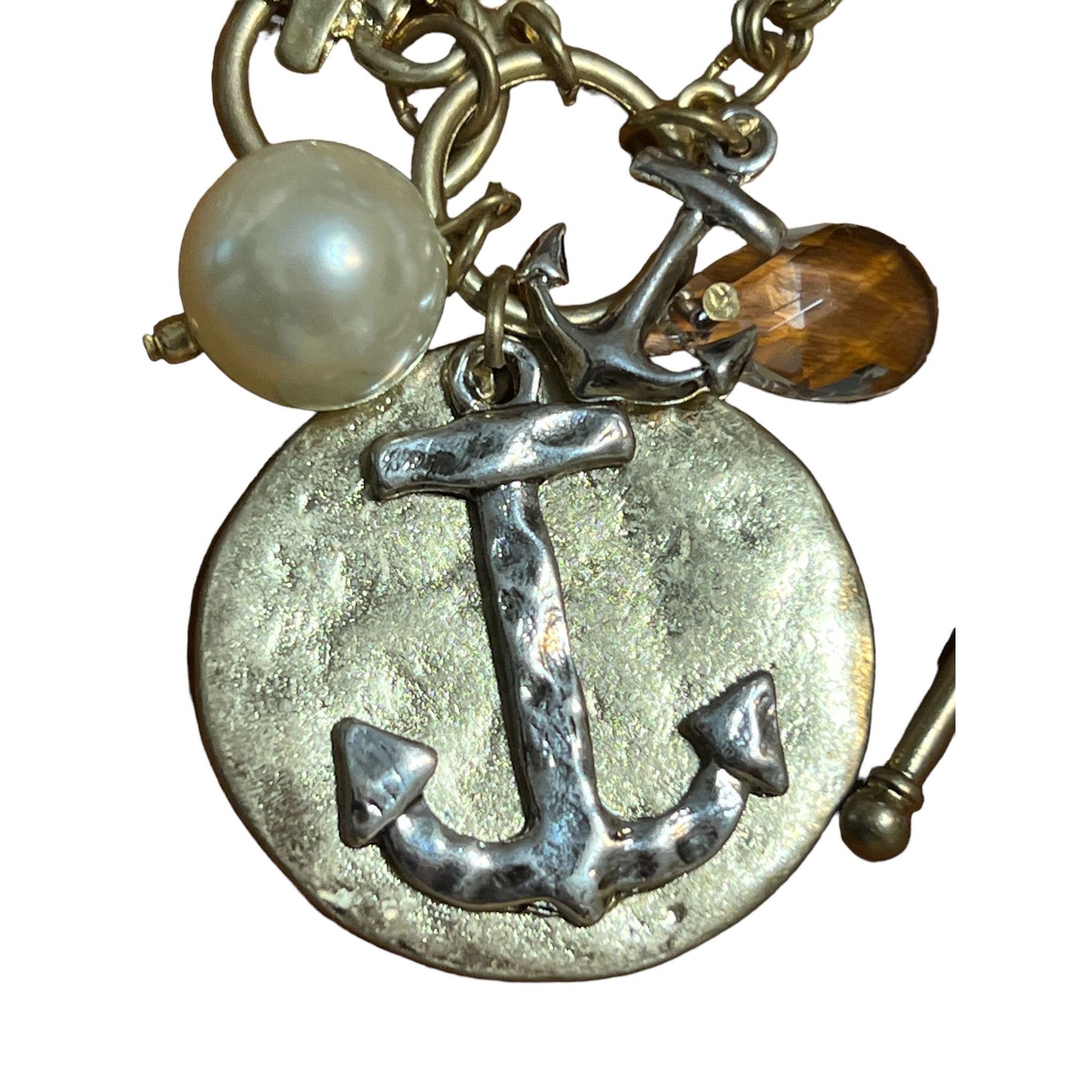 Other Gold Tone Nautical Bracelet Anchors Faux Pearl Toggle Clasp Size ONE SIZE - 2 Thumbnail