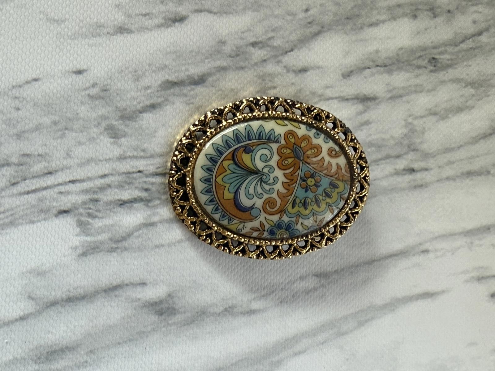 Unknown London Vintage Gold Tone Enamel Brooch 1960s/1970s Mid-Century Size ONE SIZE - 3 Thumbnail