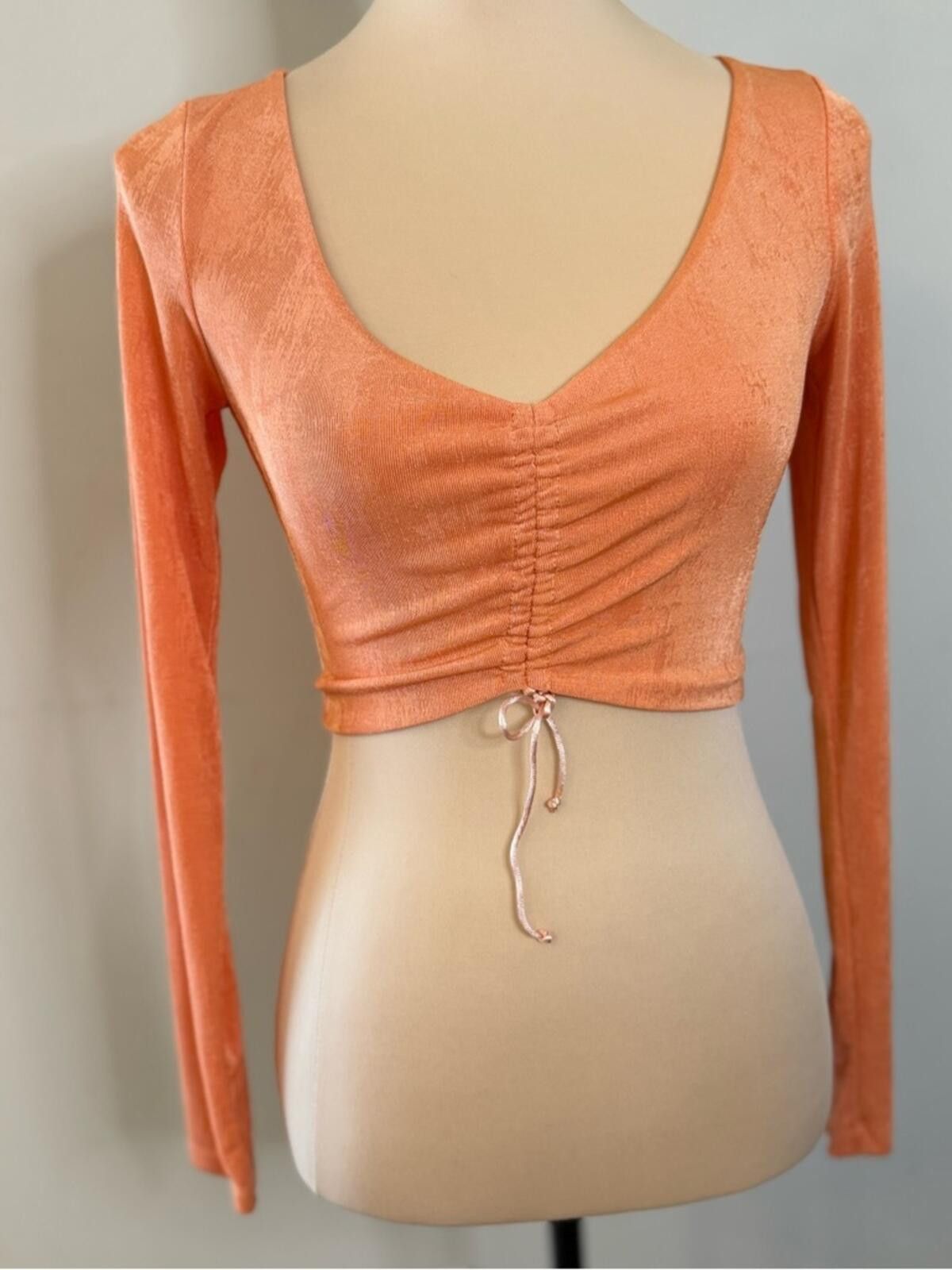 Other Princess Polly orange ribbed crop top ruched bow SZ 4 Size S / US 4 / IT 40 - 1 Thumbnail