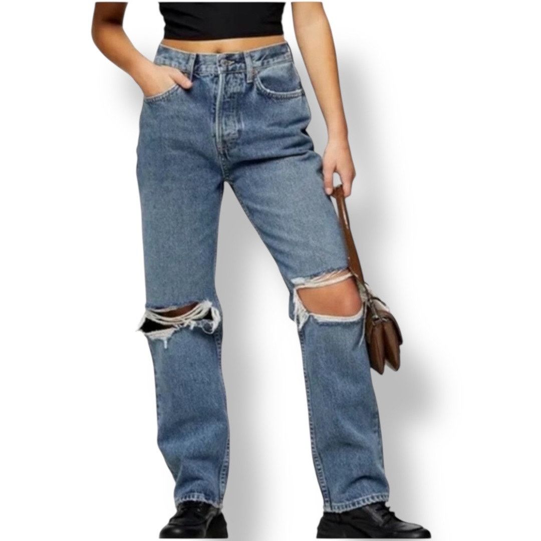 Topshop ASOS Topshop high rise button fly, ripped 5 pocket dad jeans Size 32" / US 10 / IT 46 - 2 Thumbnail