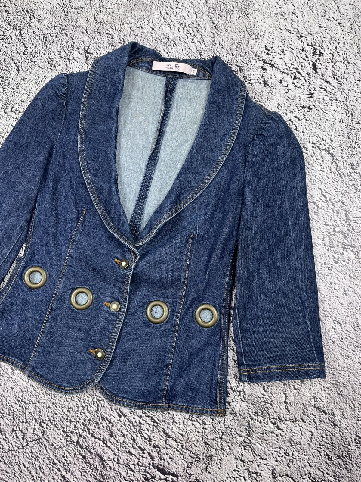 Valentino Red Valentino Y2K Cropped Denim Blazer Boho Glamour Vintage Size M / US 6-8 / IT 42-44 - 3 Thumbnail