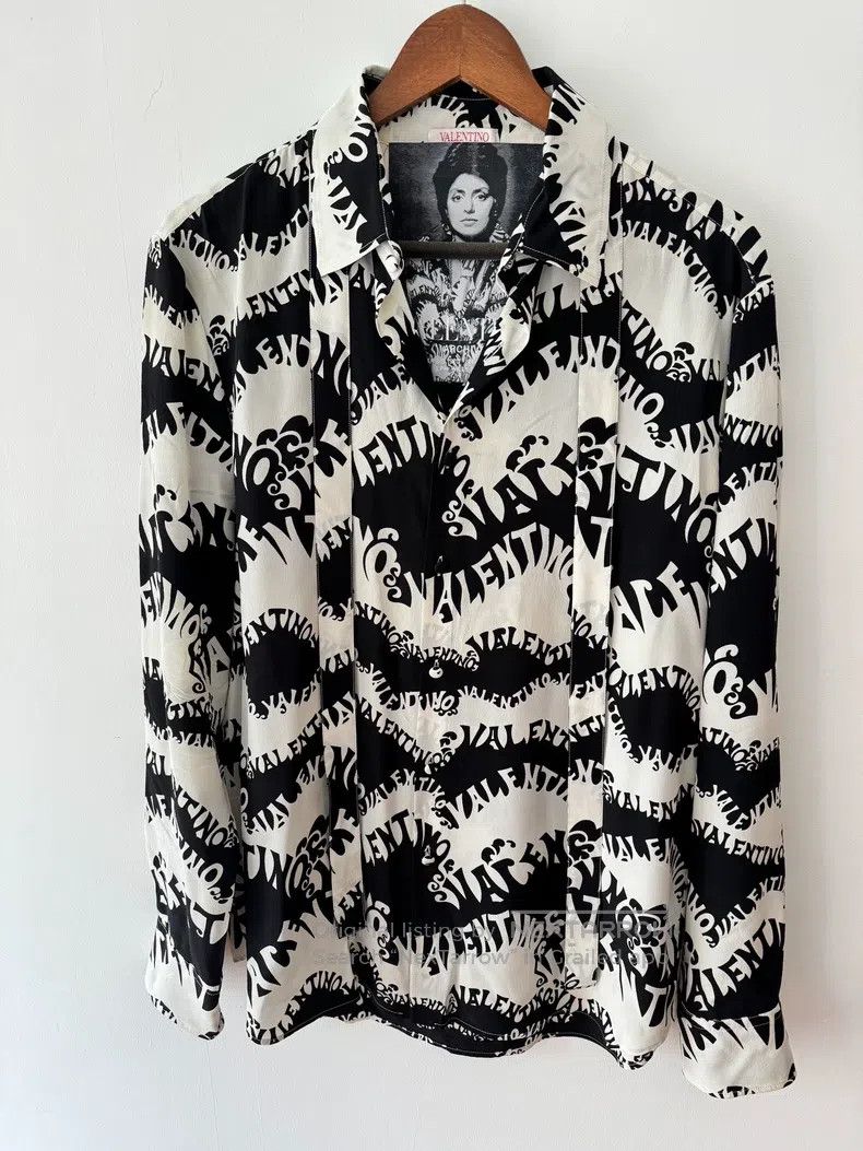 Valentino Valentino Black and white logo streamer silk shirt Size US S / EU 44-46 / 1 - 1 Thumbnail