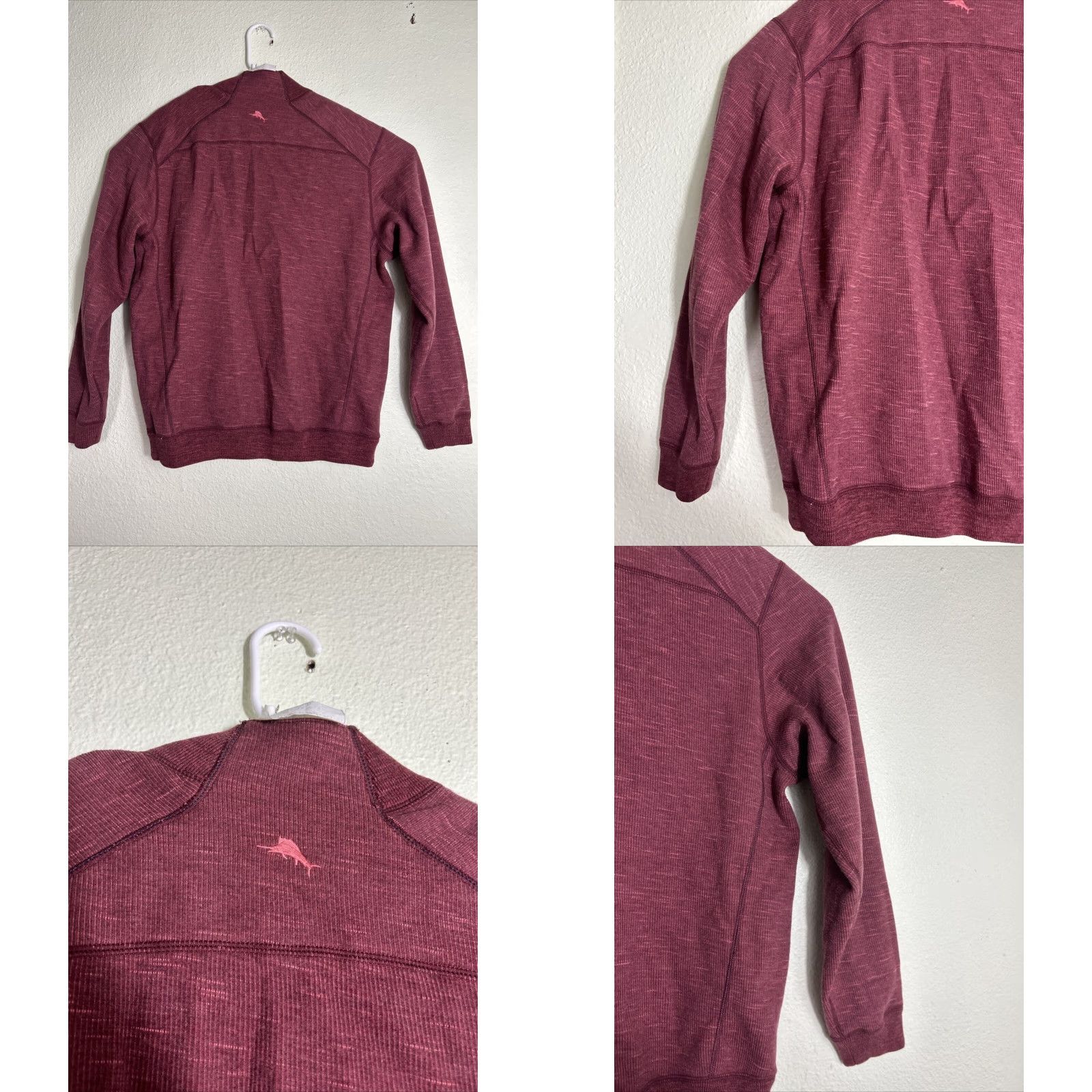 Tommy Bahama Tommy Bahama Sweater Men L Red Reversible Logo Mock Neck 1/4 Zip Pullover, Knit Cotton, Preppy, Casual, Logo Accents, Size L Size US L / EU 52-54 / 3 - 11 Thumbnail