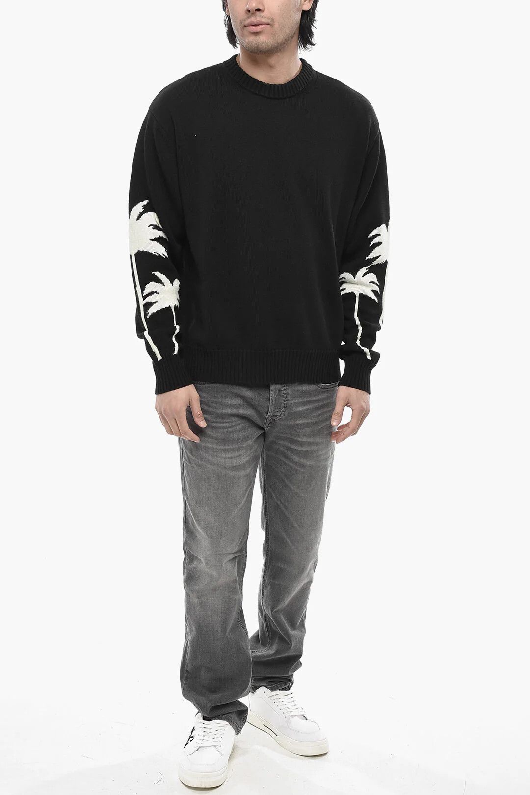 Palm Angels og1mm0326 Cotton-Blend Crewneck Sweater in Black Size US L / EU 52-54 / 3 - 4 Thumbnail
