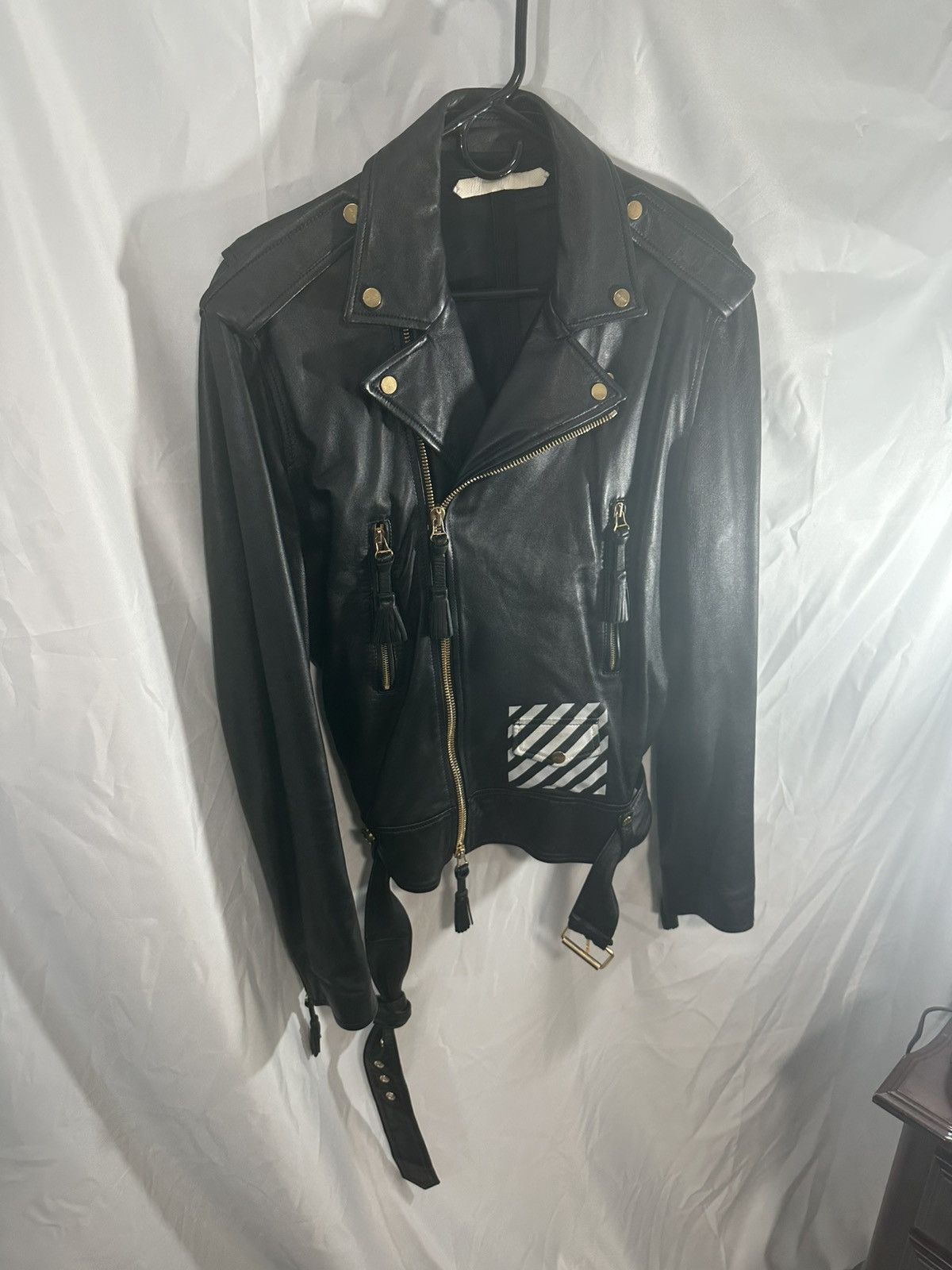 Off-White OFF WHITE LEATHER JACKET STRIPER Size US L / EU 52-54 / 3 - 3 Thumbnail