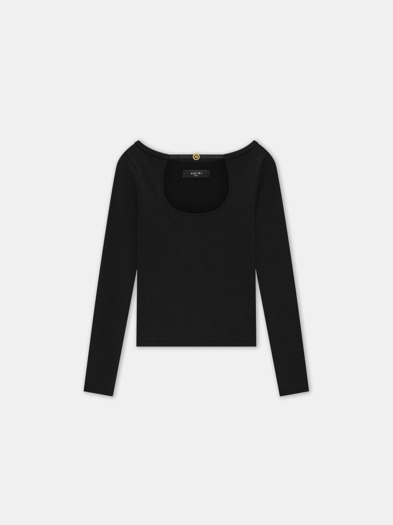 Amiri o1s1wg110526 Long Sleeve Keyhole Top in Black Size L / US 10 / IT 46 - 1 Thumbnail