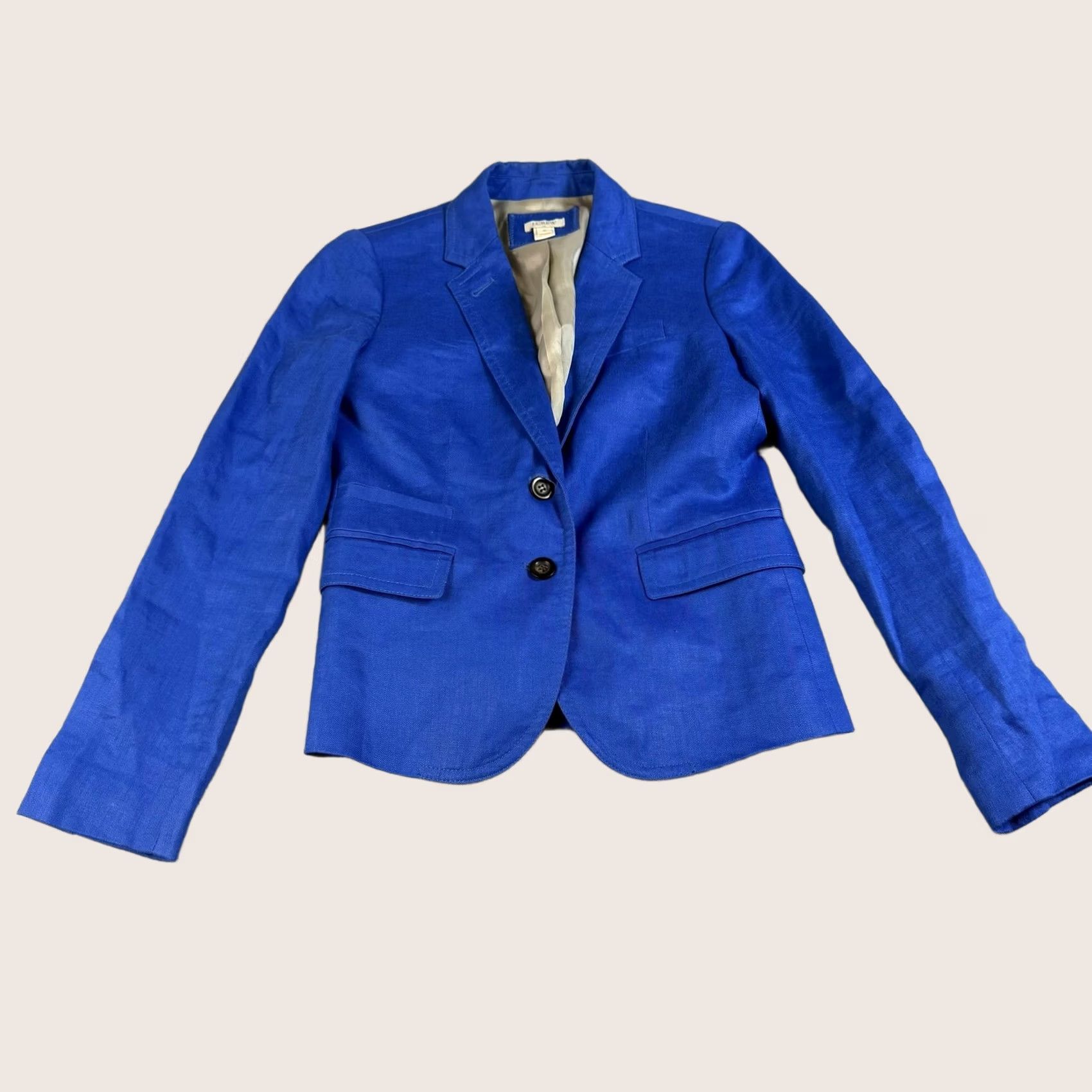 J.Crew J.CREW Blazer Women 0 Linen Button Two-Button Notch Front Petite Office Career Lightweight Blue Jacket Size XS / US 0-2 / IT 36-38 - 1 Thumbnail