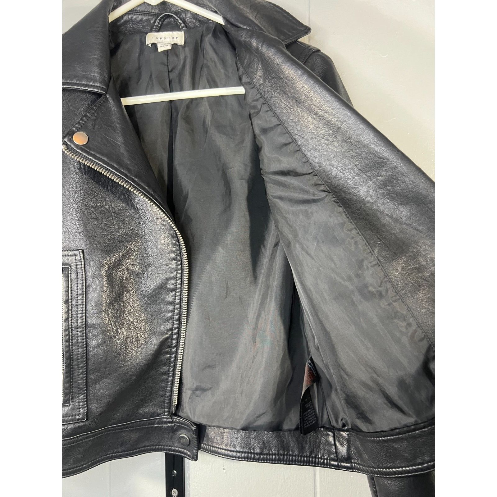 Topshop TOPSHOP Women’s Black Faux Leather Biker Jacket Motorcycle S Size XS / US 0-2 / IT 36-38 - 4 Thumbnail