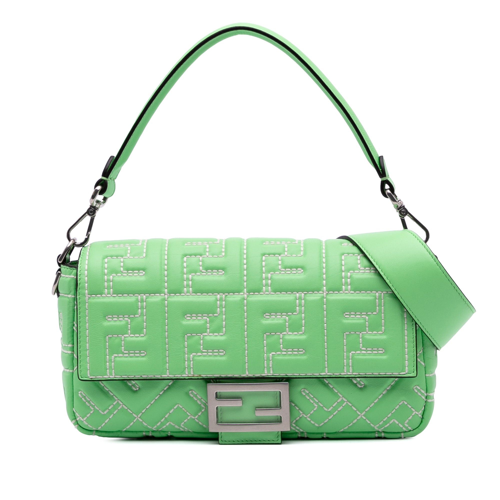 Zucca Embossed Stitched Leather Baguette Satchel