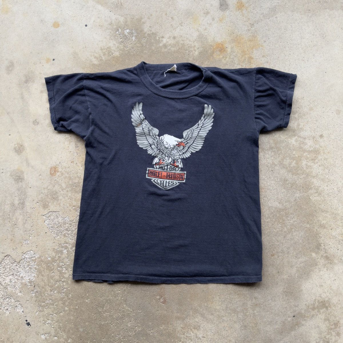image of 70's Harley Davidson Eagle Logo Tee Columbus Ohio in Black, Men's (Size Small)