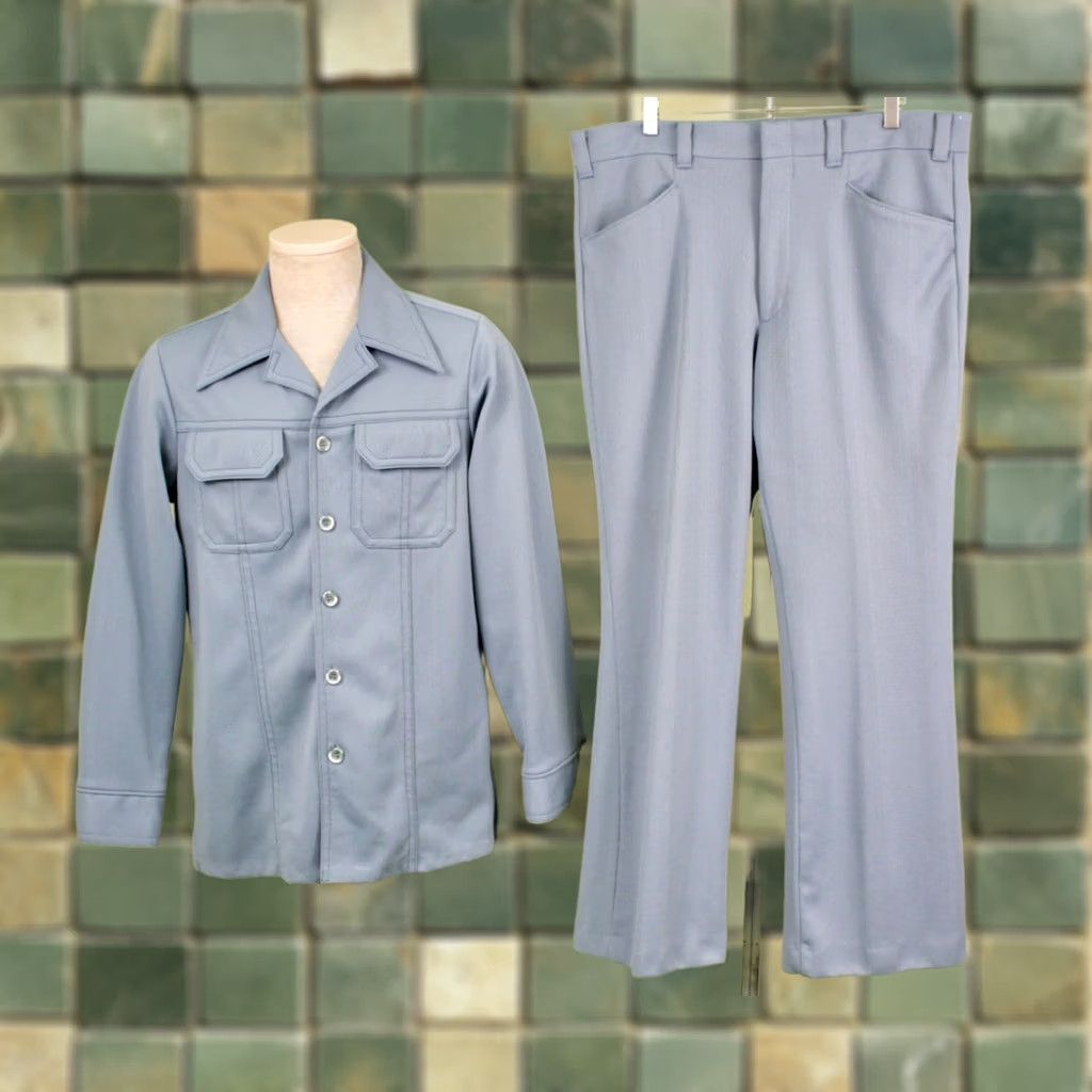 Levi's Levi's 70s Leisure Suit Jacket Pants Panatela Polyester Light Blue Mens L Vintage Disco Size 40R - 1 Thumbnail