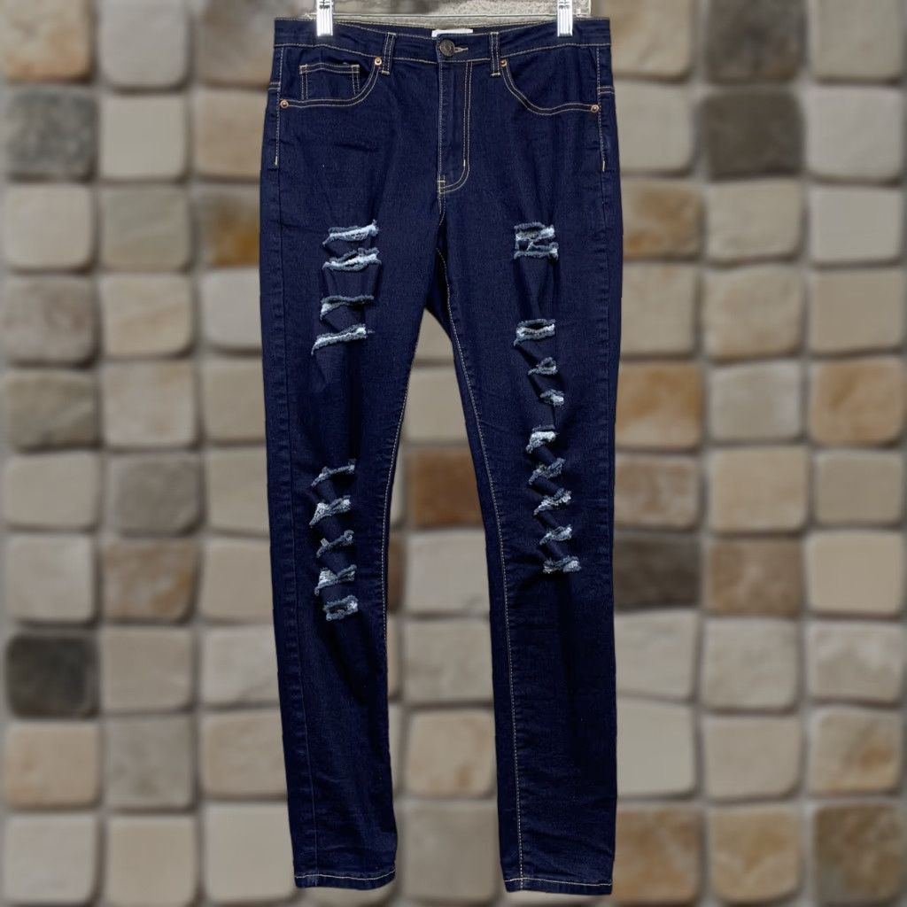 Vintage NY Jeans NY Trends-4 Jeans Women’s Size 8 Distressed Dark Blue Stretch Easy Care 5-Pocket Jeans Womens Size 30" / US 8 / IT 44 - 1 Thumbnail