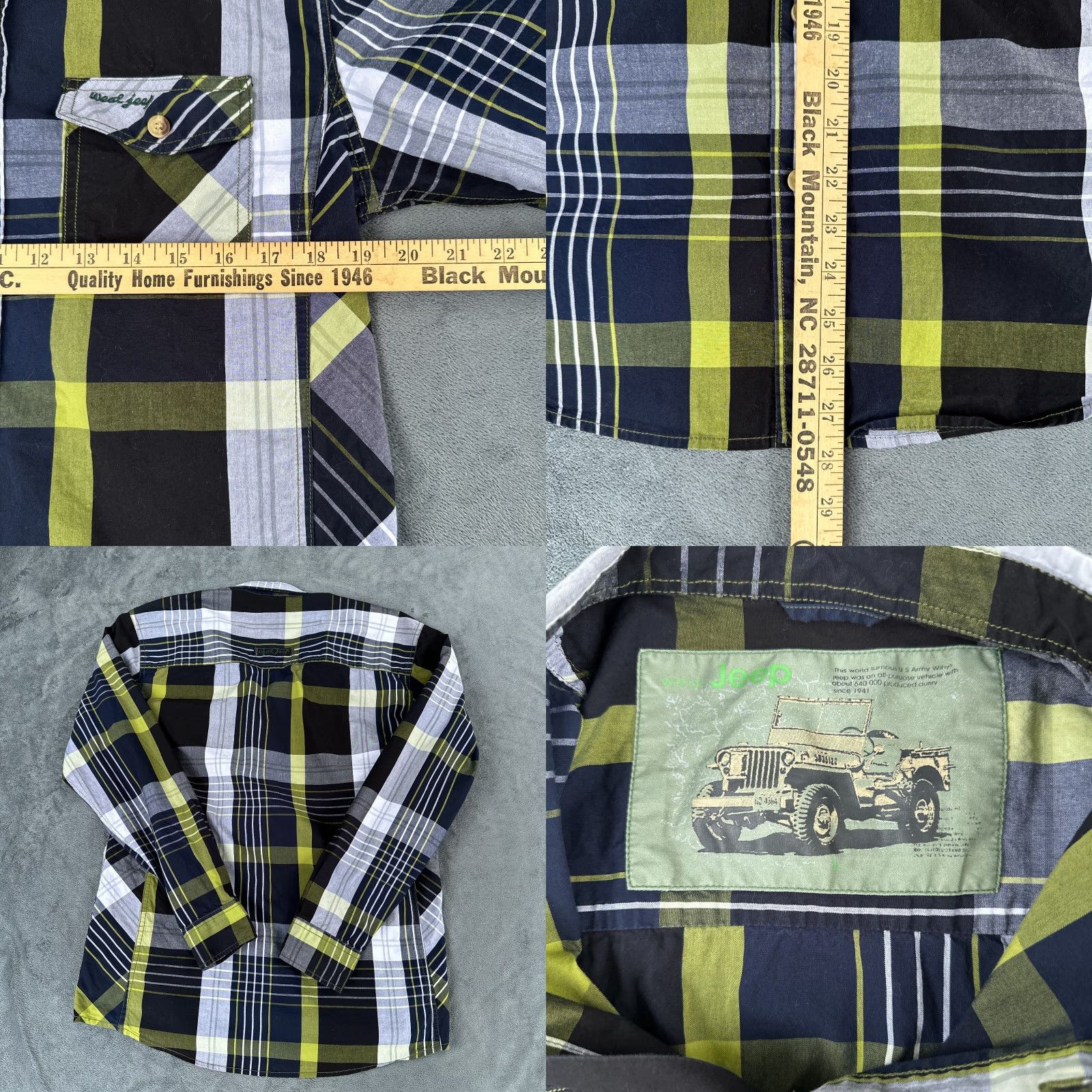 Jeep Jeep Shirt Mens Small Black Green Plaid Military Willys MB Weal Size US S / EU 44-46 / 1 - 8 Thumbnail