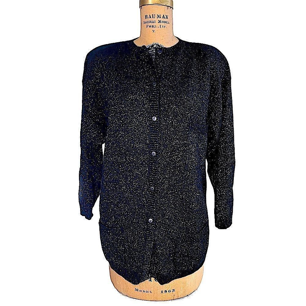 Vintage Vintage 80s Carducci Black Lambswool cardigan with gold and Size M / US 6-8 / IT 42-44 - 1 Thumbnail