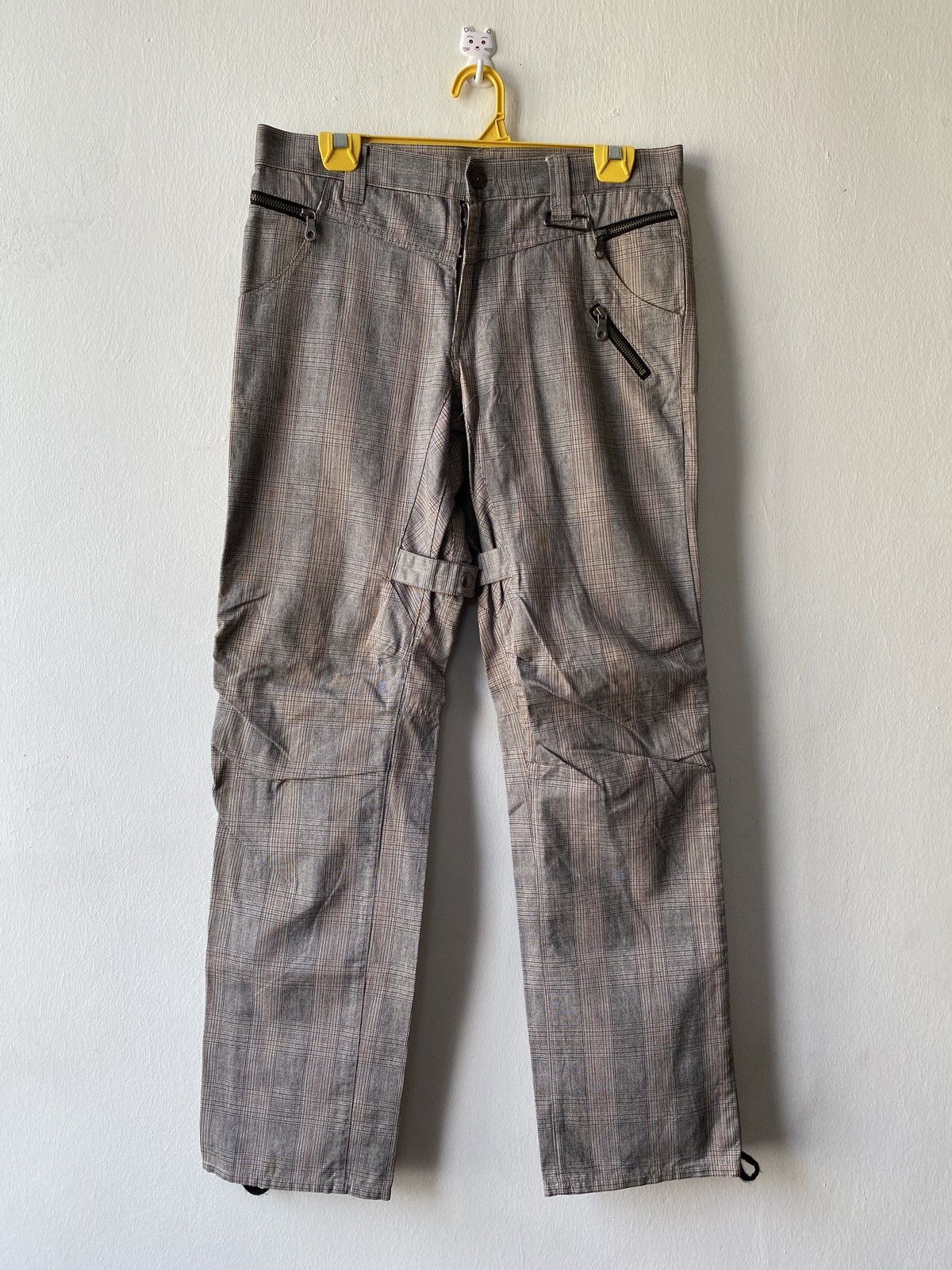 image of Ppfm Multi Zipper Tartan Design Pant in Grey, Men's (Size 31)