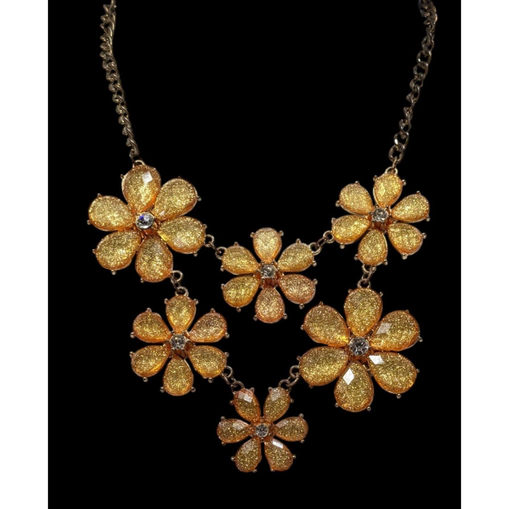 Other Fairycore Glam Yellow Glitter Flower Statement Necklace Size ONE SIZE - 2 Thumbnail