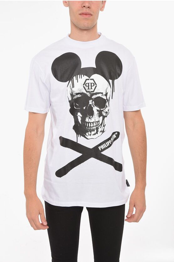 image of Philipp Plein Og1Mm0524 Printed Skull T-Shirt In White, Men's (Size XL)