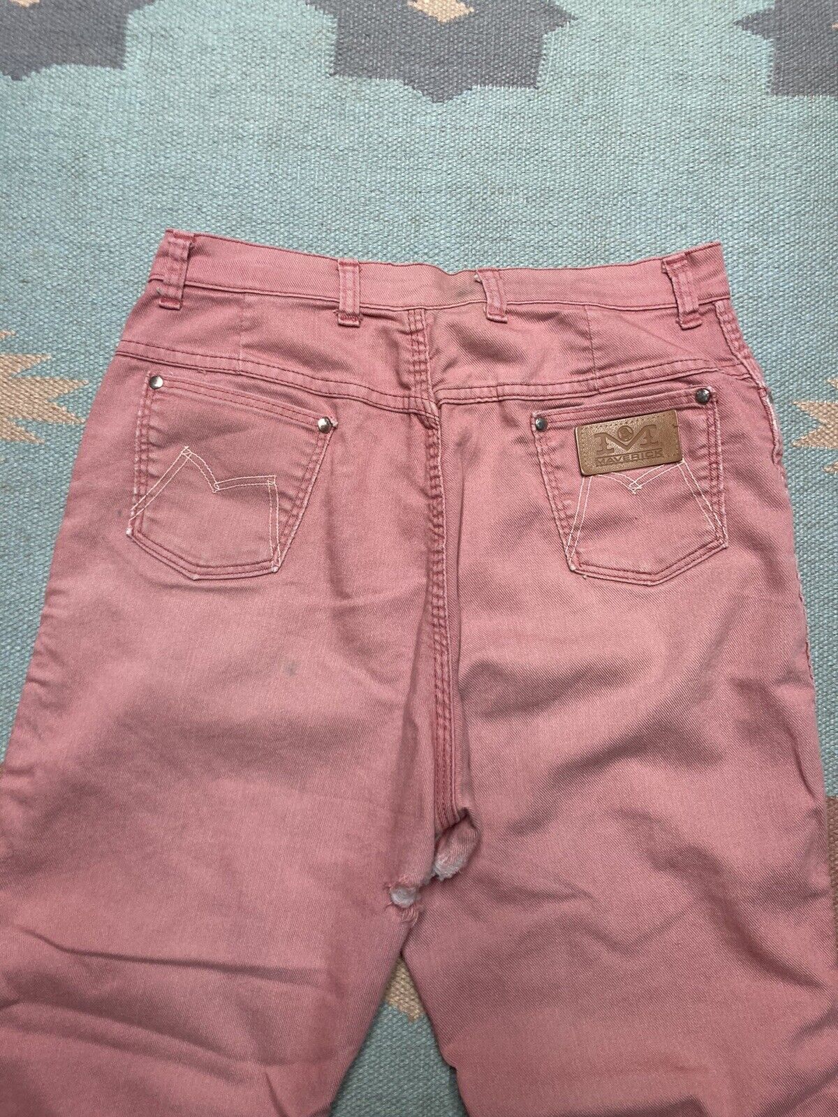 Vintage 60s maverick blue bell jeans salmon flared bell bottoms 18 Size 29" - 2 Thumbnail