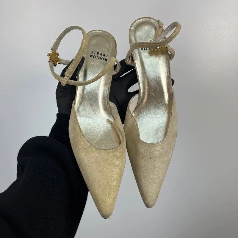 Stuart Weitzman Stuart Weitzman Gold Suede Slingback Heels EU 39 Size US 8 / IT 38 - 1 Thumbnail