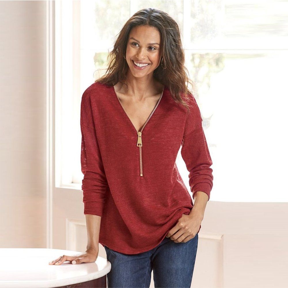 Other Soft Surroundings Valentina Zip Red Sweater Size XS Size XS / US 0-2 / IT 36-38 - 1 Thumbnail
