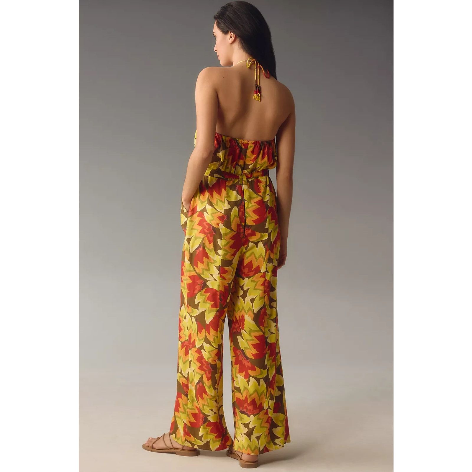 Anthropologie × Farm Rio New Fruit Print Wide Leg Jumpsuit $188 SMALL Yellow Tassels Size 28" / US 6 / IT 42 - 4 Thumbnail