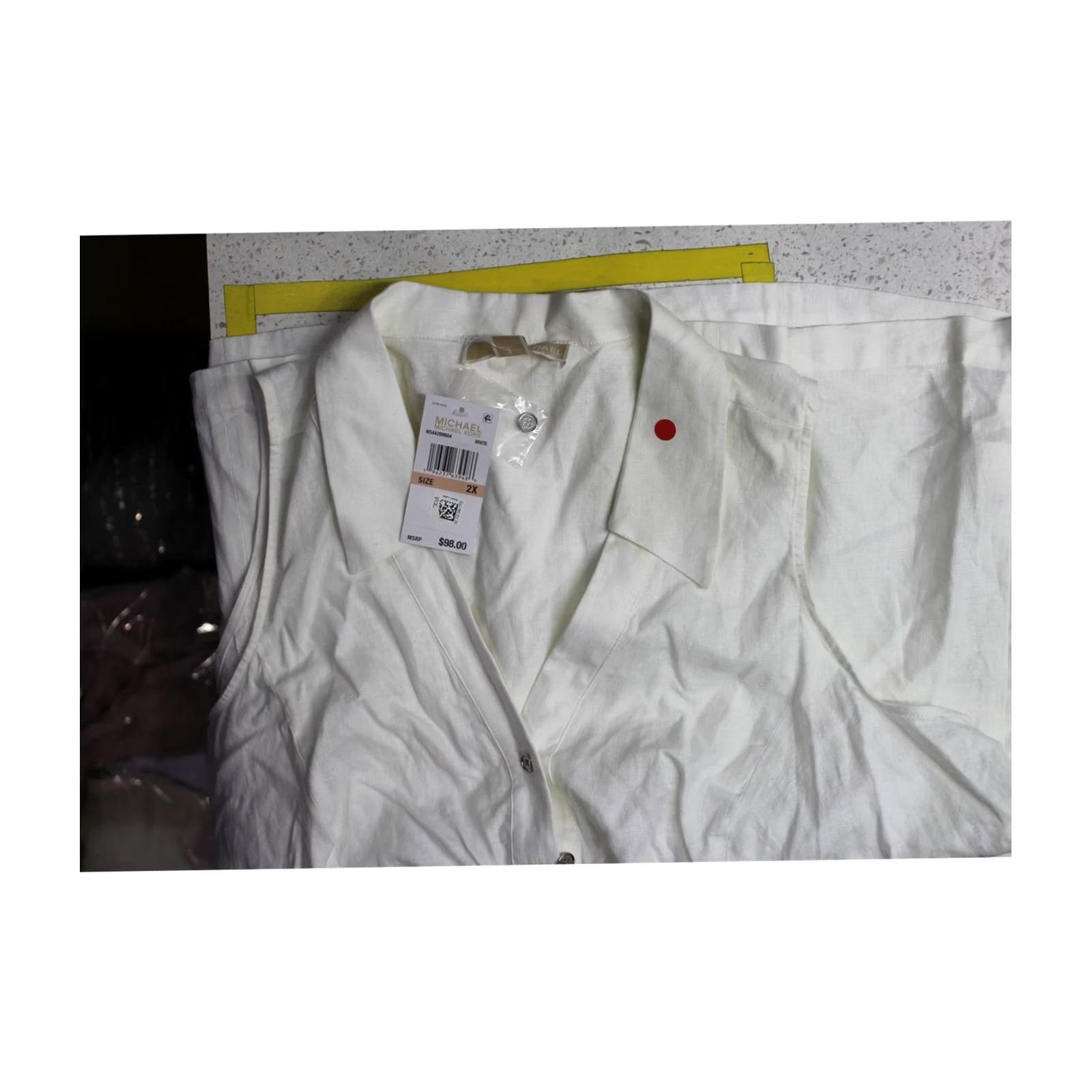 Michael Kors Michael Kors Blouse Womens white 2X Linen Button Front Size XXL / US 16-18 / IT 52-54 - 2 Thumbnail