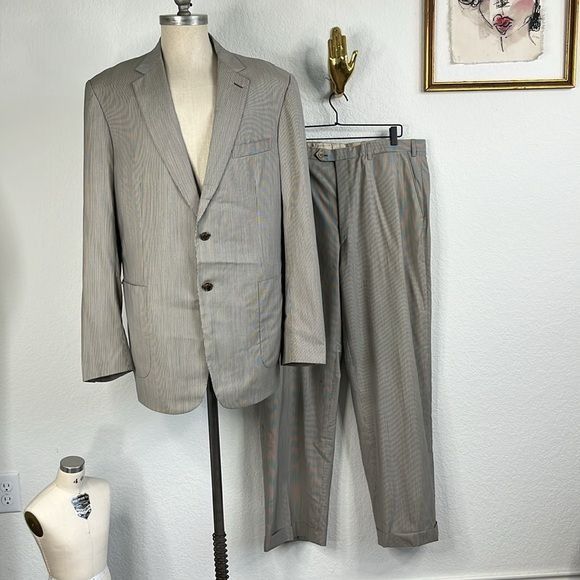Barneys New York × Brioni Brioni Striped Barneys New York Virgin Wool 2 Pc 2 Button Su Size 46L - 2 Thumbnail