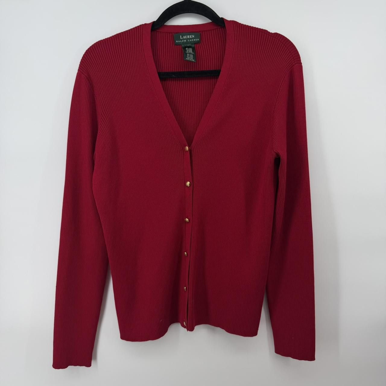 Polo Ralph Lauren Ralph Lauren red silk cardigan with gold buttons. Size L Size L / US 10 / IT 46 - 1 Thumbnail