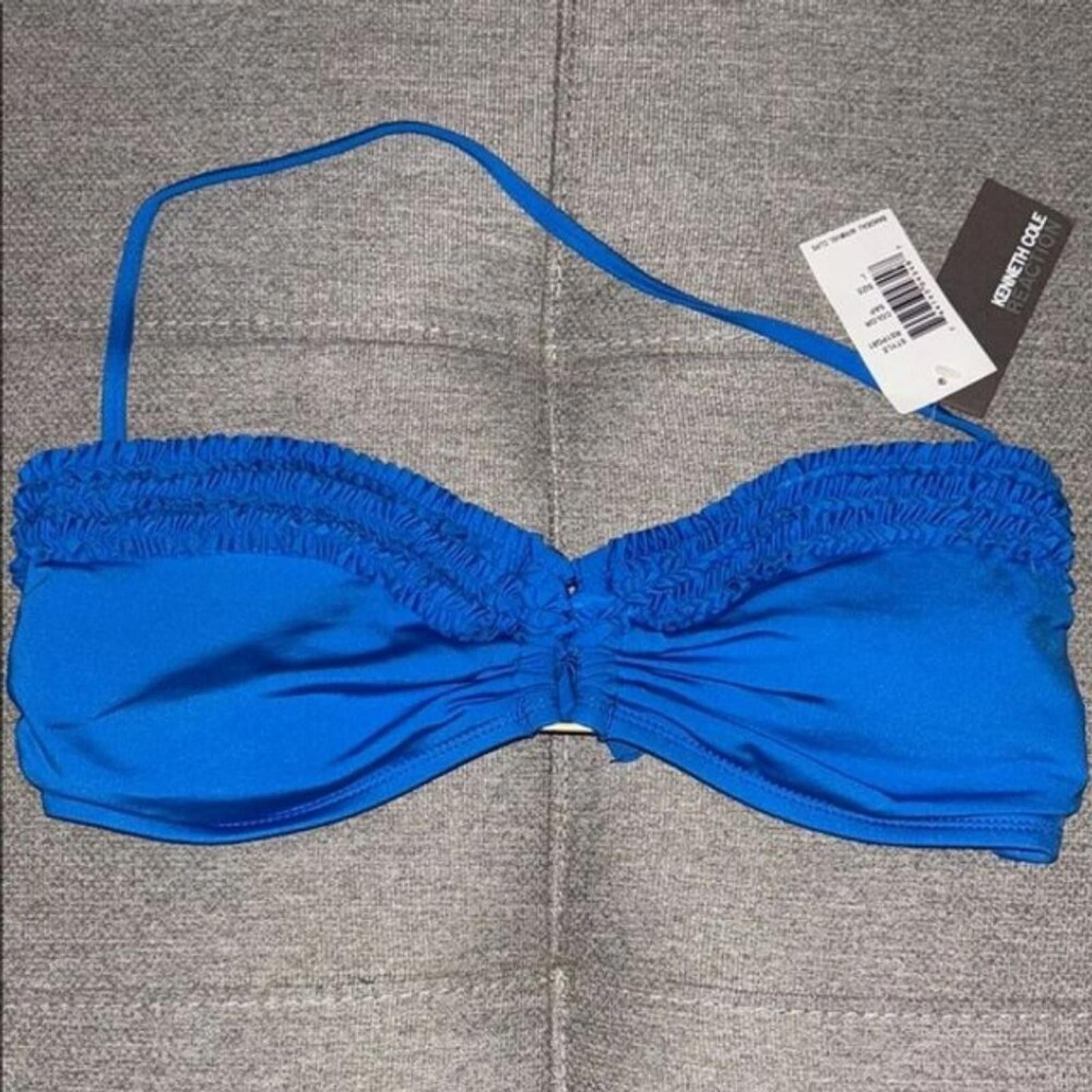 NWT Kenneth Cole: Blue Bandeau Bikini Top with Ruching L