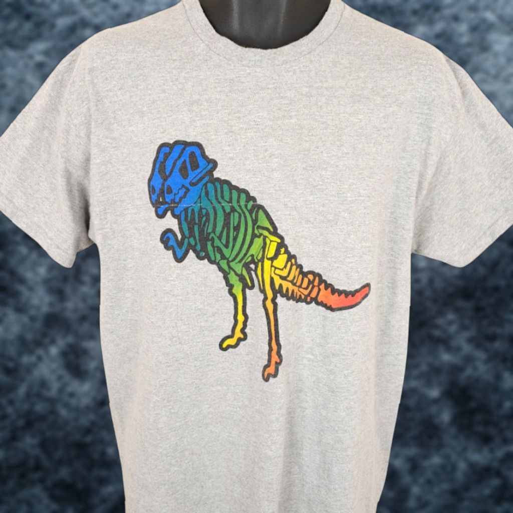 Rainbow VINTAGE? No — Unbranded T Rex T Shirt Mens Large Gray Rainbow Tyrannosaurus Dinosaur Shirt Mens L Gray Rainbow Dino Size US L / EU 52-54 / 3 - 1 Thumbnail