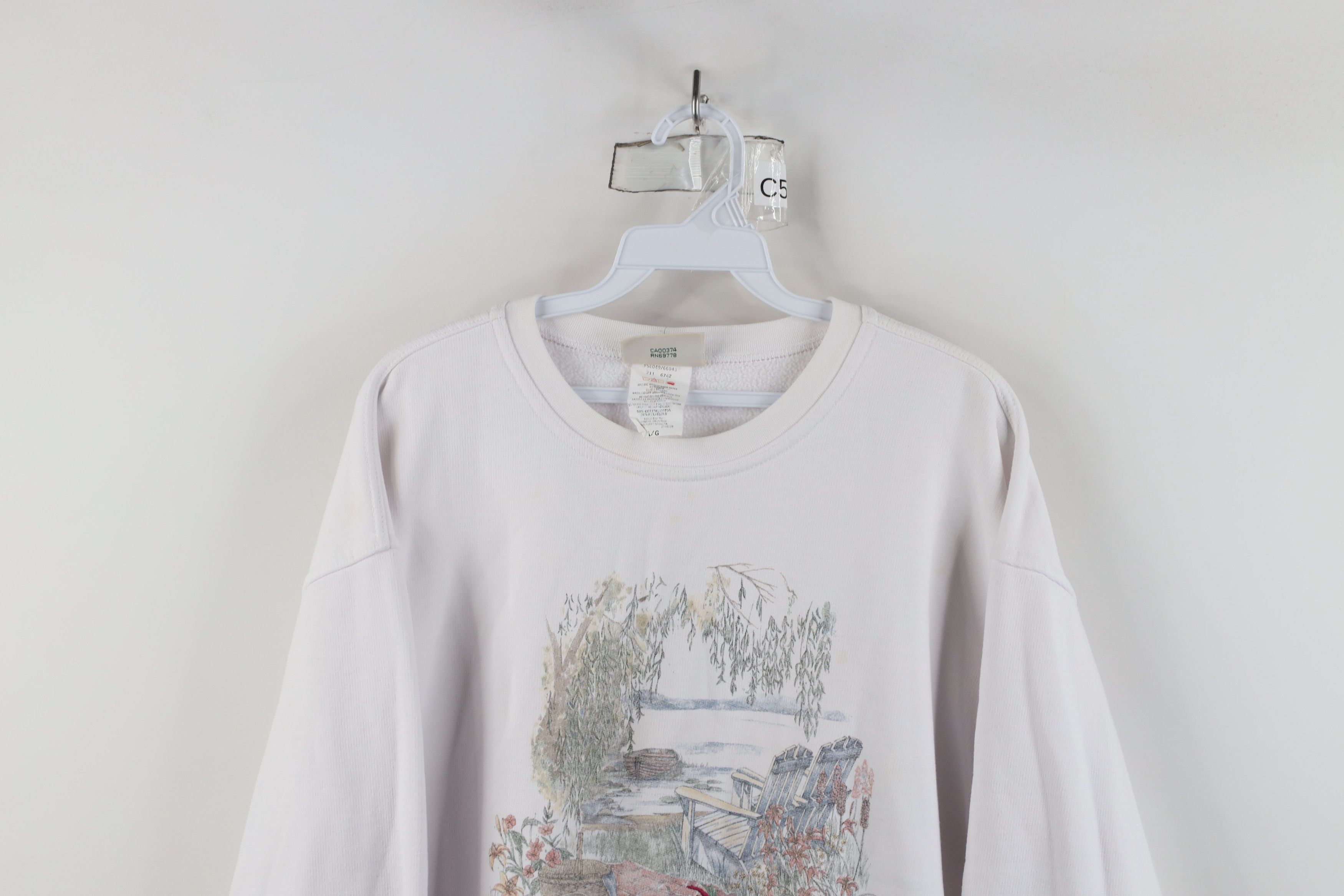 Vintage Vintage 90s Streetwear Cabin Flower Nature Sweatshirt White Size L / US 10 / IT 46 - 2 Thumbnail