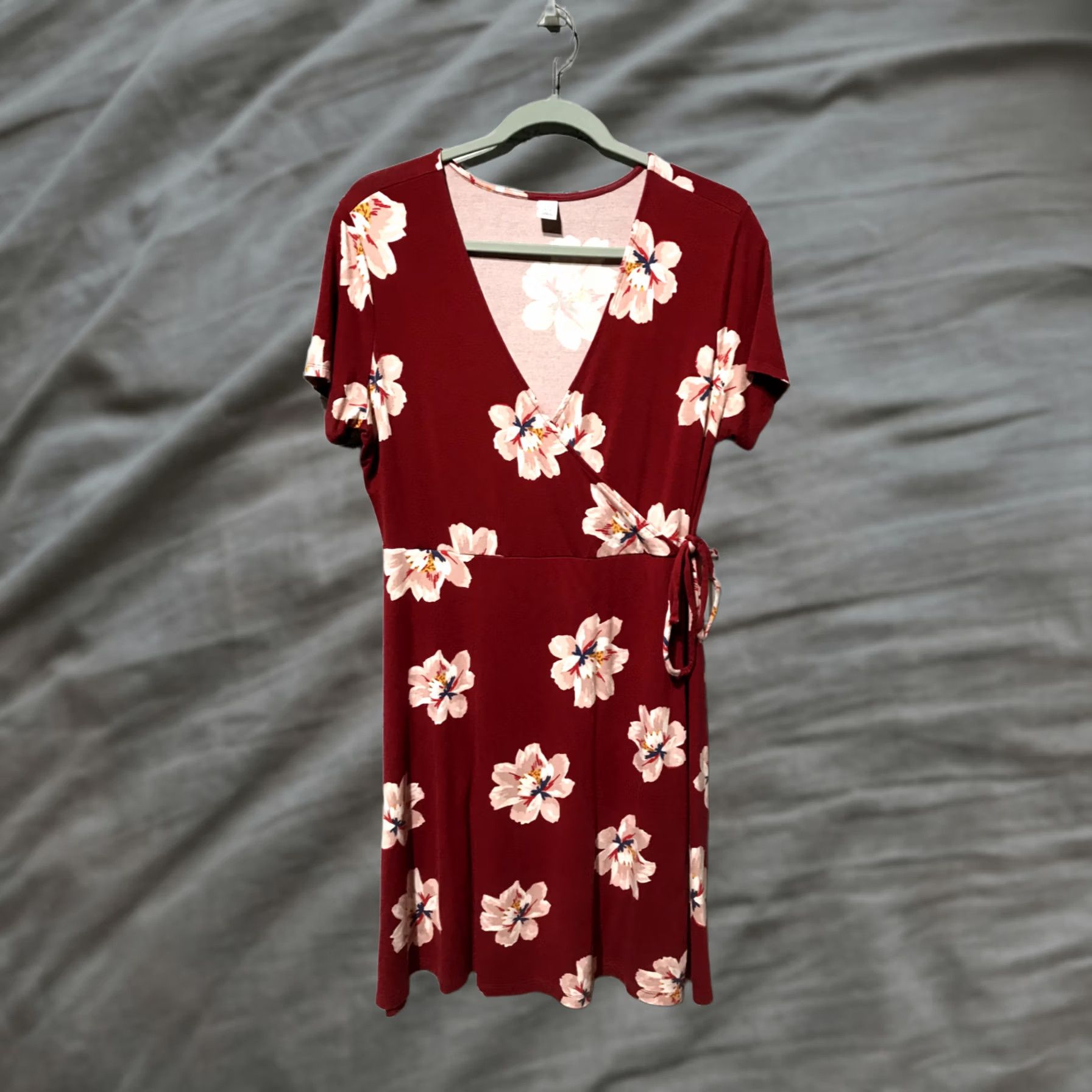 old navy red floral wrap dress Old Navy Red Floral Mini Wrap Dress Summer Lightweight Lined Size XXL