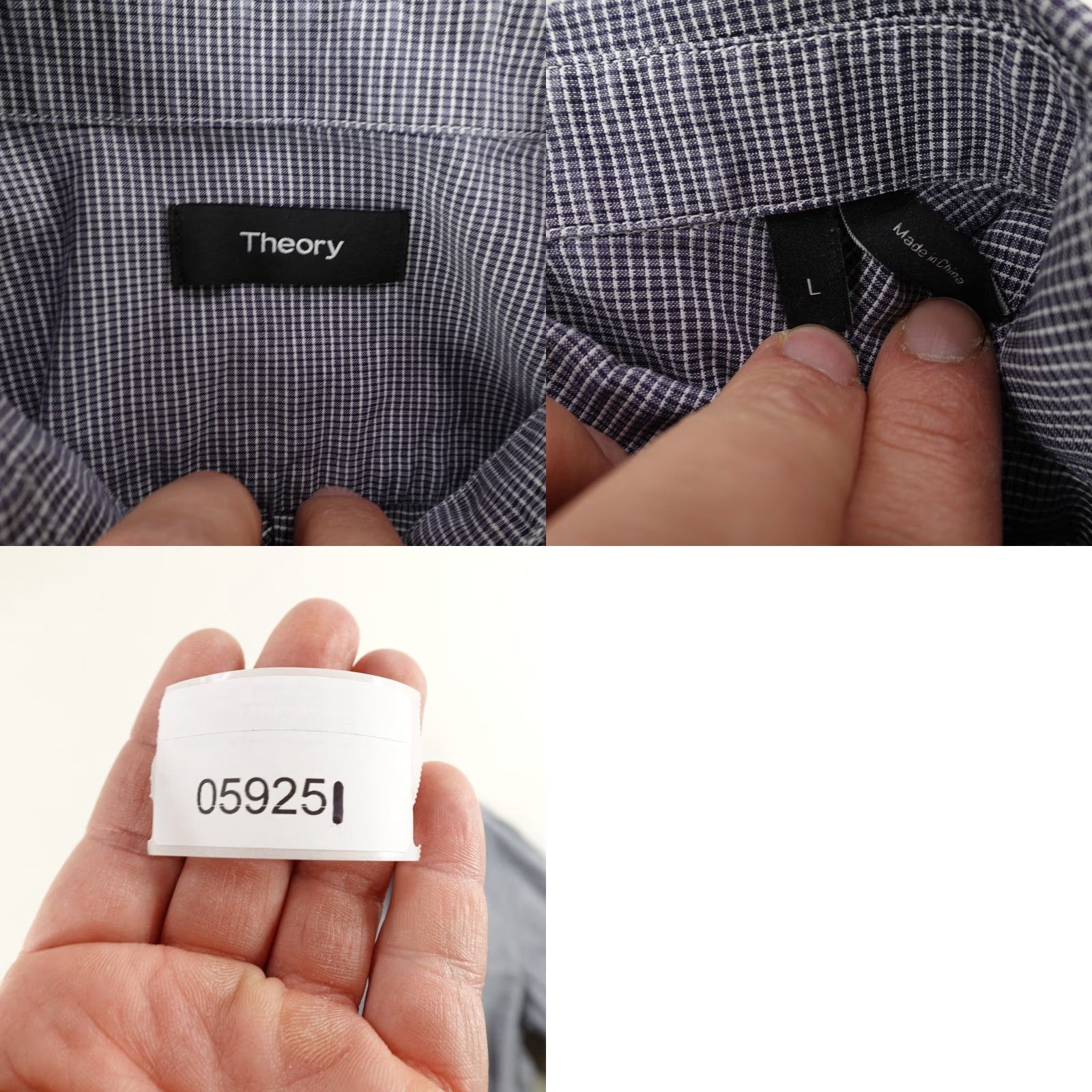 Theory VINTAGE Theory Button-Up Shirt Men Large Gray White Micro Checks Long Sleeve Linen Blend Size US L / EU 52-54 / 3 - 8 Thumbnail