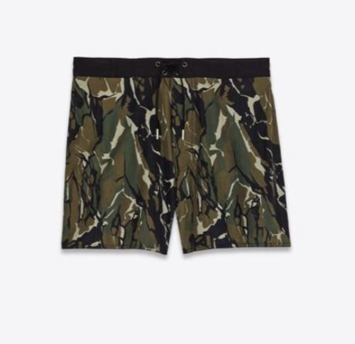 image of Saint Laurent Paris Oc11Z0124 Camouflage Print Swim Shorts In Khaki, Men's (Size 32)