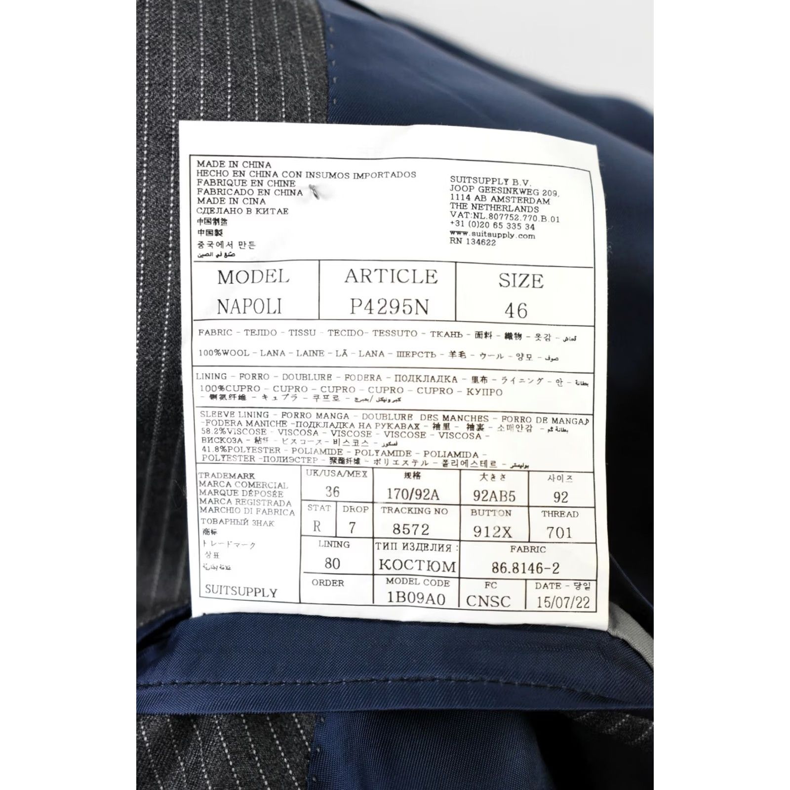 Suitsupply SUITSUPPLY Napoli Blazer Men UK 36 Single Breasted Lined Button Grey Pinstriped Jacket Size 36R - 8 Thumbnail